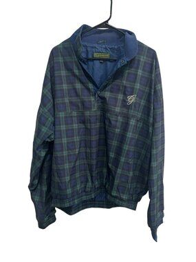 Sun Mountain Sports XL Plaid Windbreaker Green Blue Pullover Collegiate